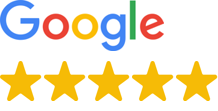 Google logo with five gold stars
