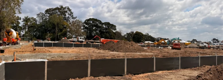 SuperSleeper retaining walls across Heritage Pacific's construction site in Morayfield