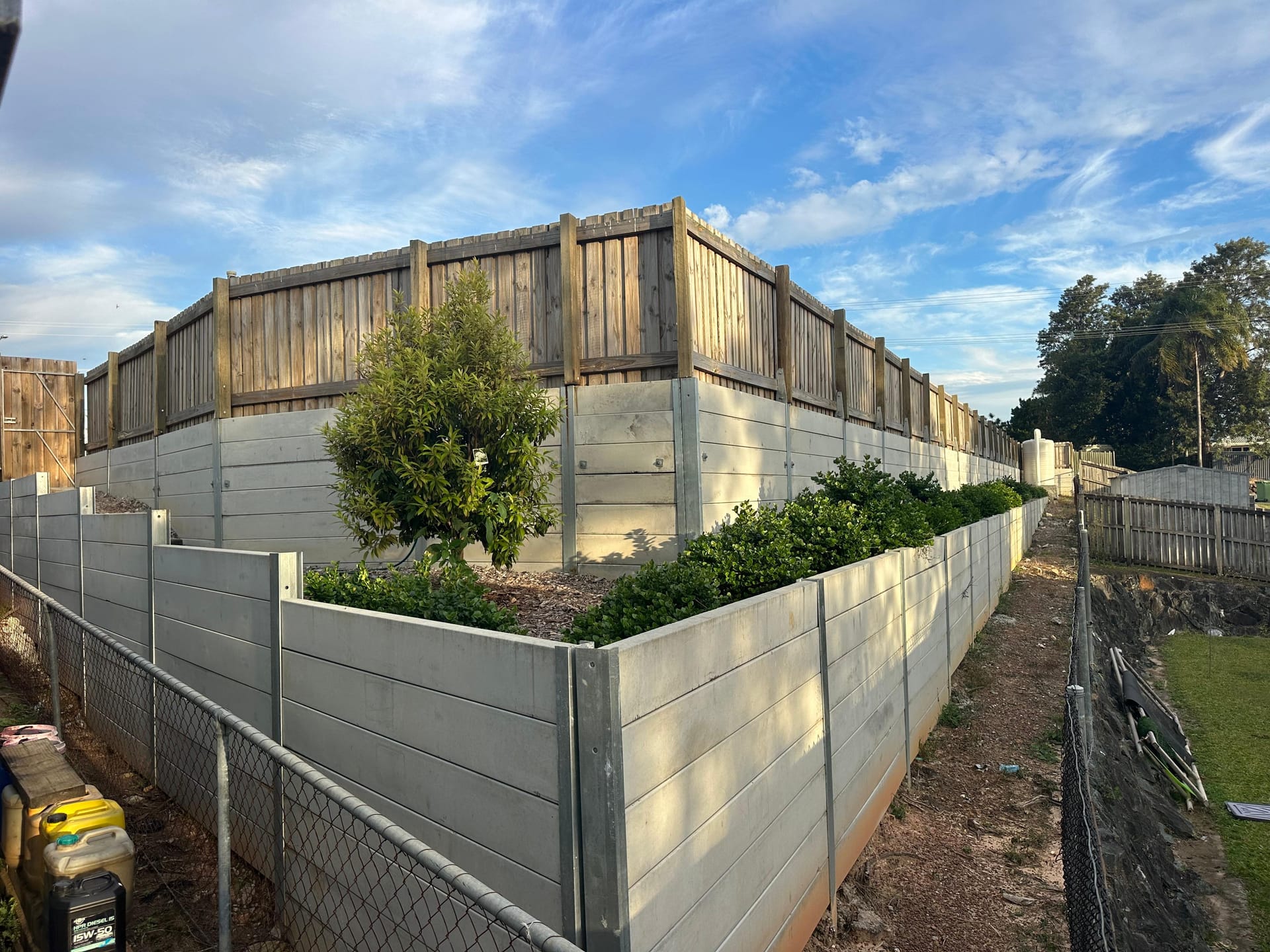 Concrete sleeper retaining wall close-up